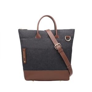 R. Riveter The Otto Tote Black Canvas and Brown Leather Trim